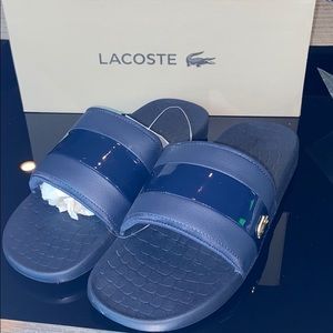 Lacoste croco sliders blue with gold croc